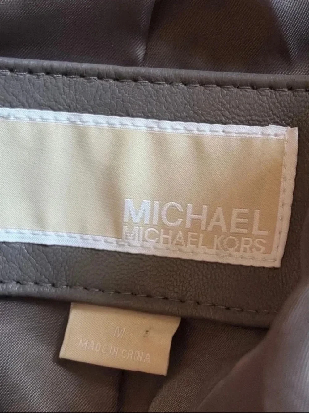 Michael Kors Unisex Grey Leather Bomber Jacket - Classic Zip Front